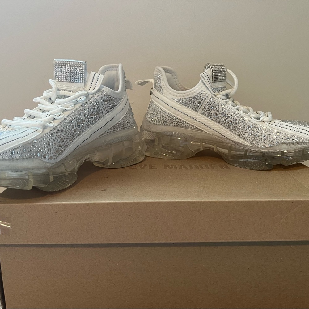 Steve Madden White Rhinestone Sneakers - Picture 9 of 12